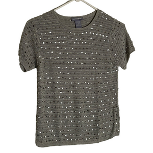 PIERRE CARDIN Sequin Knit Top, Women’s M, Gray Silver